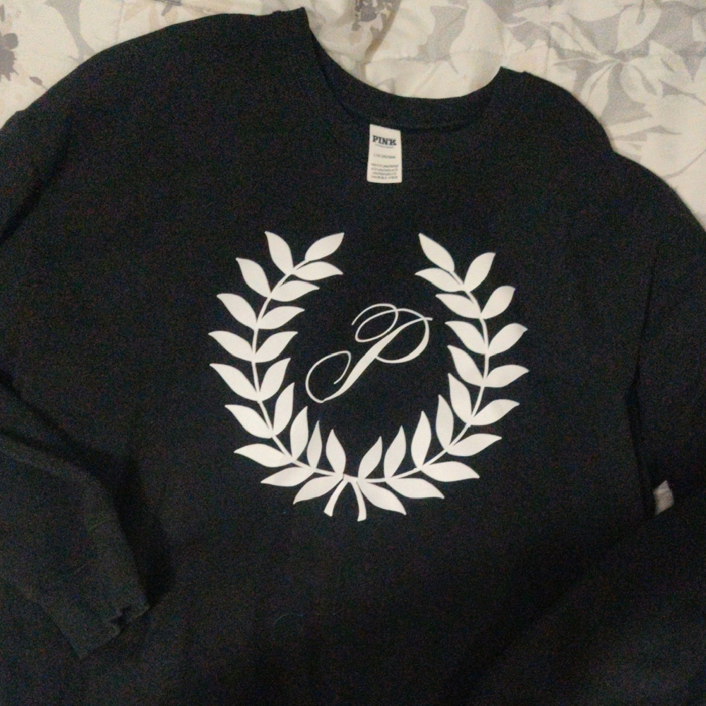 PINK Victoria's Secret Black Sweatshirt with White Laurel Graphic